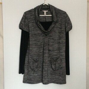 Joseph Ribkoff Womens Top Tunic Sz 14 Black Gray Pockets Cowl Neck Long Sleeve